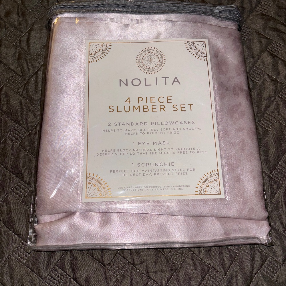 Nolita 4 Piece Slumber Set with Eye Mask, scrunchie and 2 standard Pillowcases